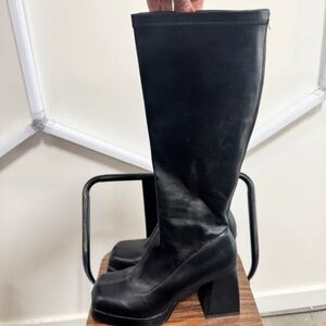 Classic Black Knee-High Block Heel Boots